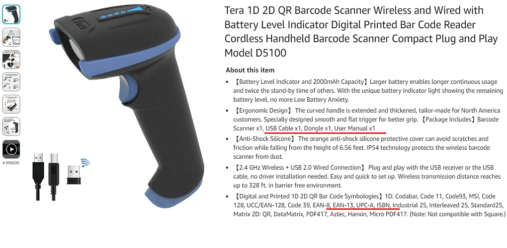 14. Tera 1D 2D QR Barcode Scanner Wireless