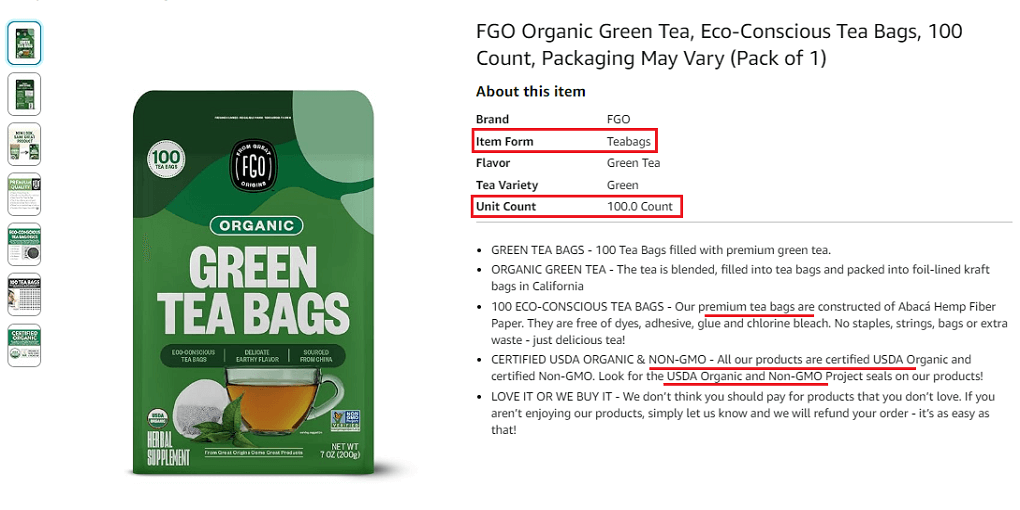 1. FGO Organic Green Tea