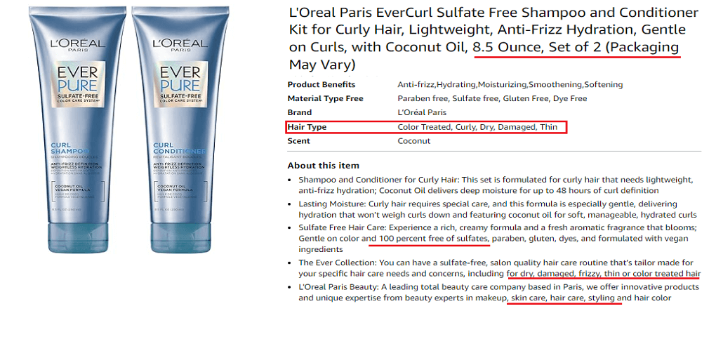 10. L'Oreal Paris EverCurl Sulfate Free Shampoo and Conditioner Kit
