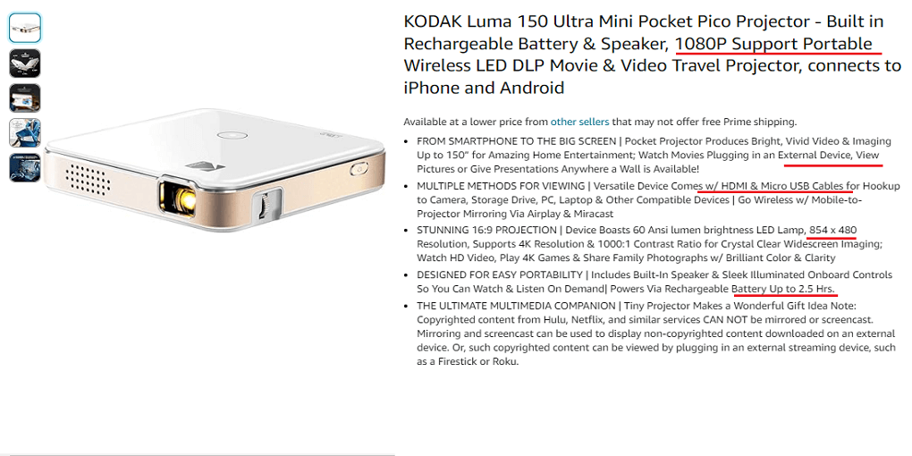 12 KODAK Luma 150 Ultra Mini Pocket Projector