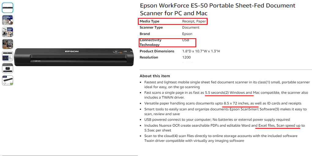 12. Epson WorkForce ES-50 Portable Scanner