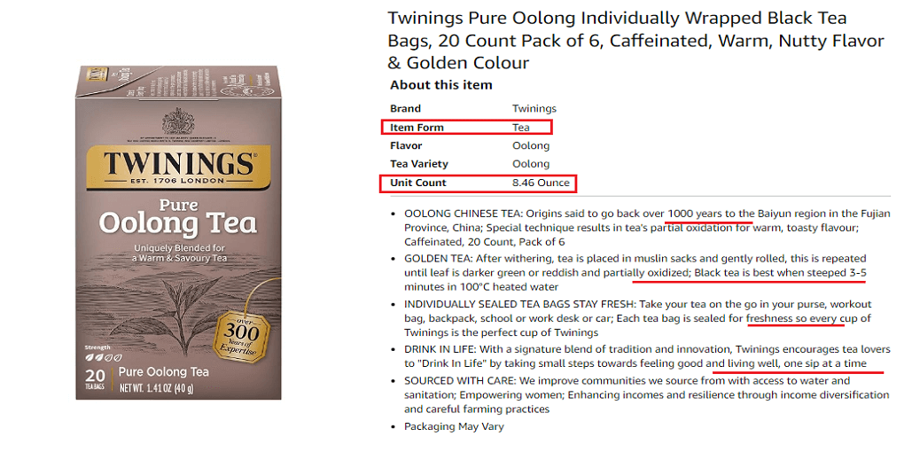 12. Twinings Pure Oolong Individually Wrapped Black Tea Bags