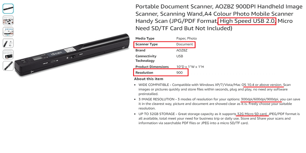 13. AOZBZ 900DPI Portable Scanner