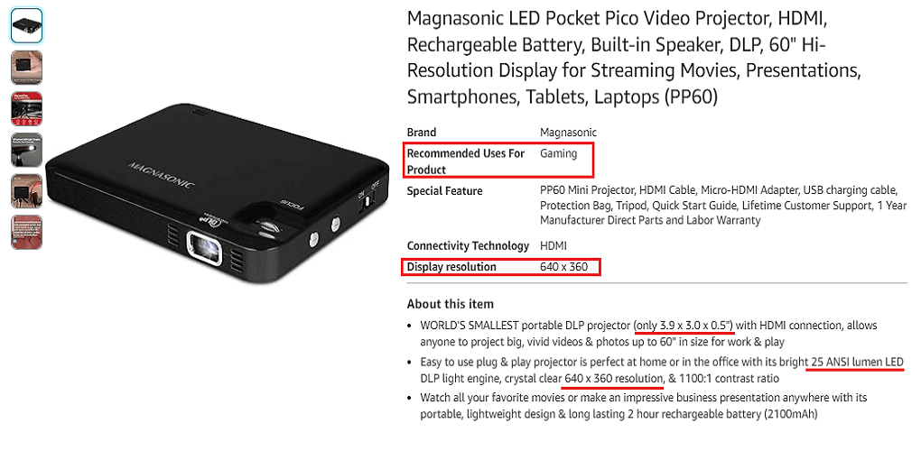 13. Magnasonic LED Pocket Pico Video Projector