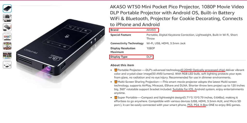 14. AKASO WT50 Mini Pocket Pico Projector