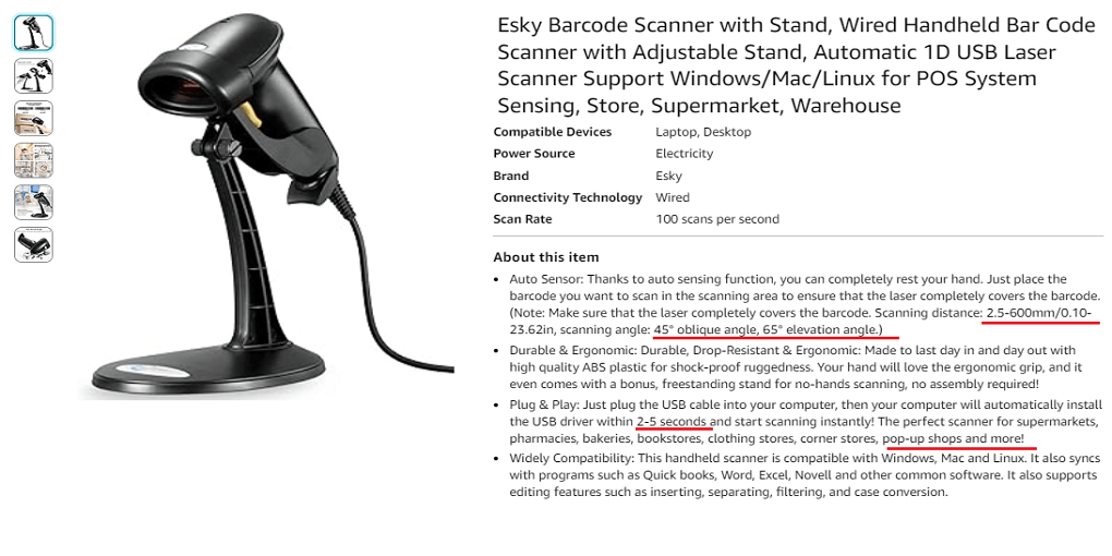 15. Esky Barcode Scanner with Stand