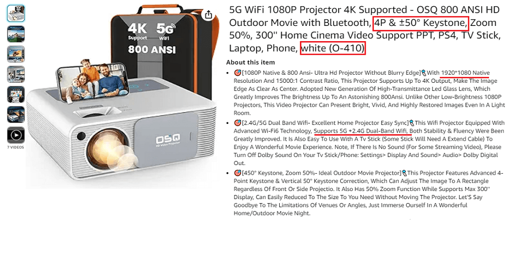 15. OSQ 5G WiFi Projector 4K Supported