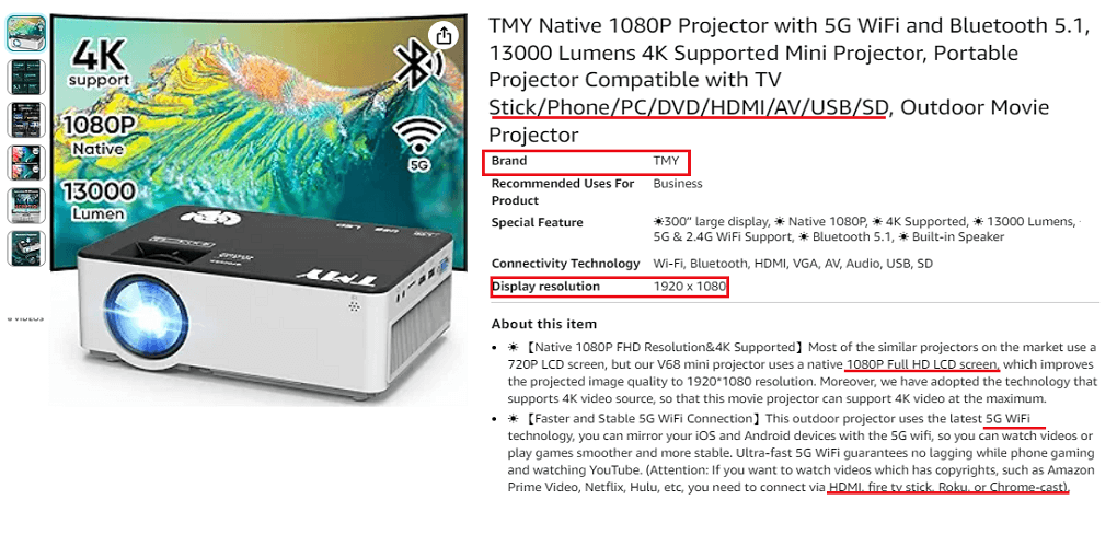 16. TMY Native 1080P Projector