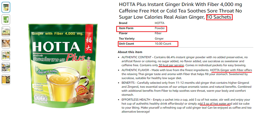 17. HOTTA Plus Instant Ginger Drink With Fiber