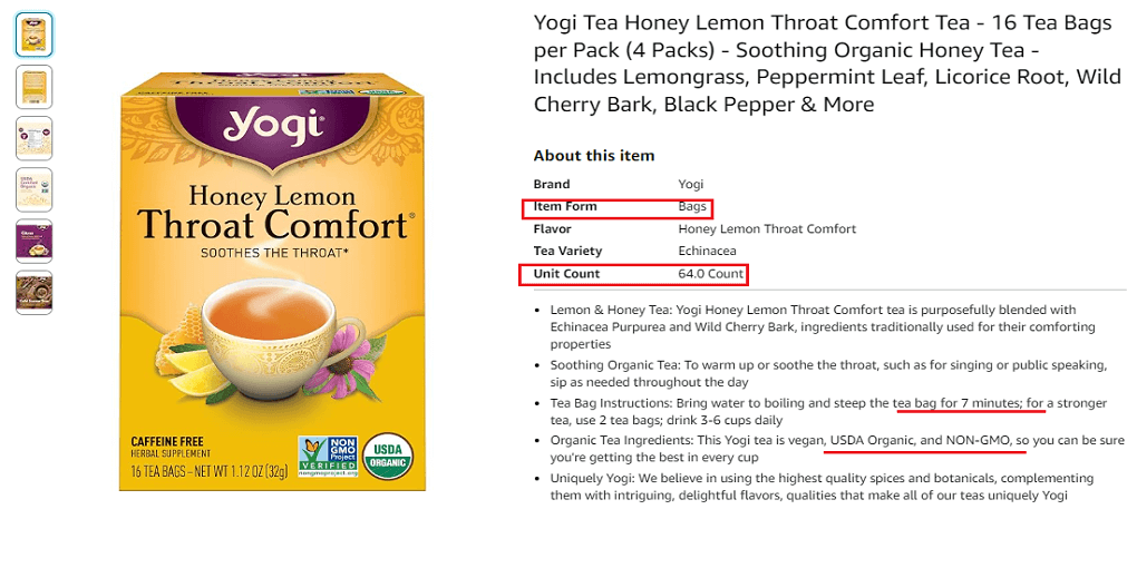 18. Yogi Tea Honey Lemon Throat Comfort Tear