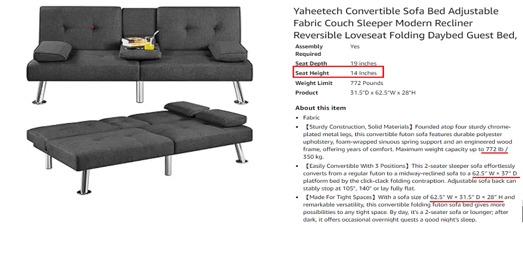 2. Yaheetech Convertible Sofa Bed