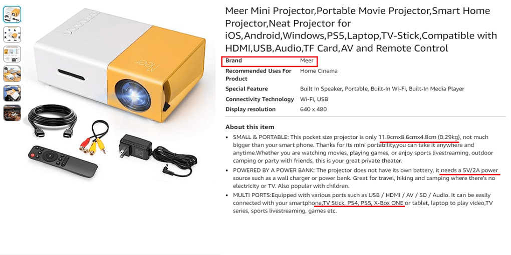 3. Meer Portable Movie Projector