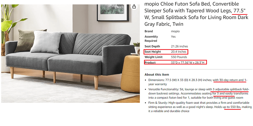 4. Mopio Chloe Futon Sofa Bed