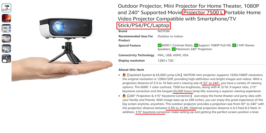 4. NICPOW Outdoor Mini Projector