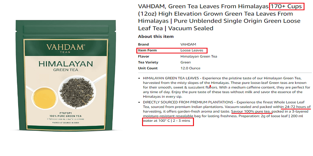4. VAHDAM, Green Tea Leaves From Himalayas