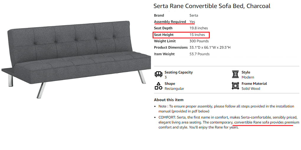 5. Serta Rane Convertible Sofa Bed