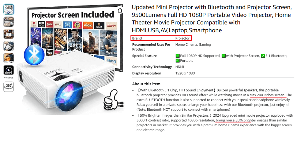 5. Updated Mini Projector with Bluetooth